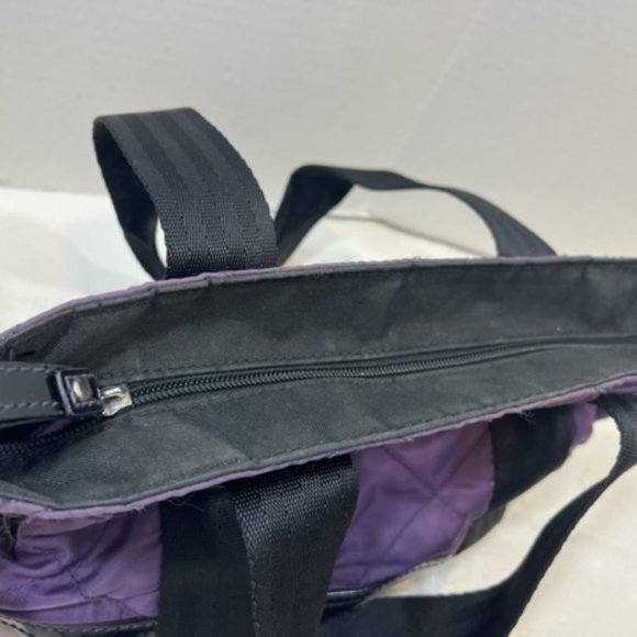 Franco Sarto Purple Quilted Black Patent Leather Zip Tote Bag Handbag 9x4x8" - Picture 8 of 13
